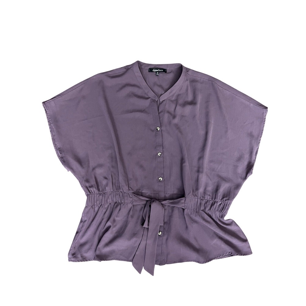 Sweet Rain Purple Blouse 3X Batwing Sleeve Tie Waist Button Front Top